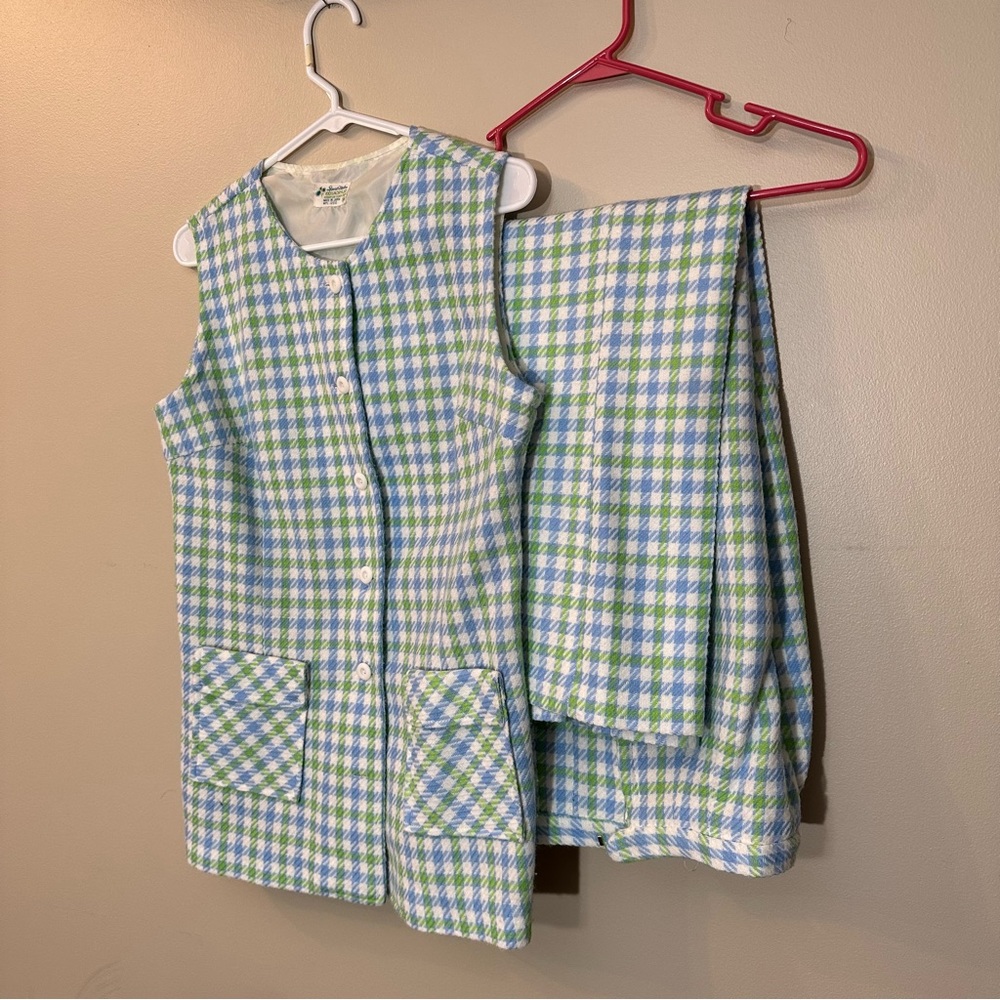 Rare Vintage 1970's MOD green/blue houndstooth two-piece suit - Picture 13 of 16
